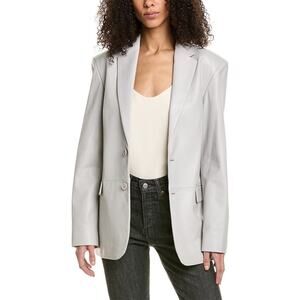 NWT Lamarque Felina Oversized Leather Blazer Moon Gray Medium Loose‎ Baggy